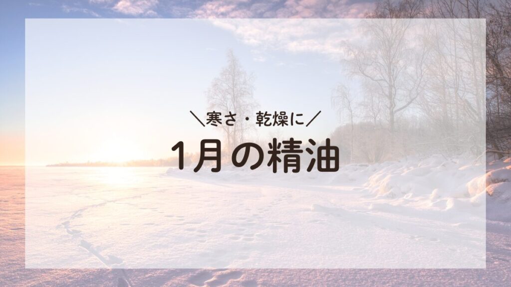 雪景色の背景に「寒さ・乾燥に 1月の精油」と書かれた画像