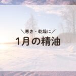 雪景色の背景に「寒さ・乾燥に 1月の精油」と書かれた画像