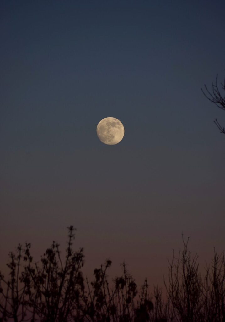 満月が輝く夜空、自然の美しさ